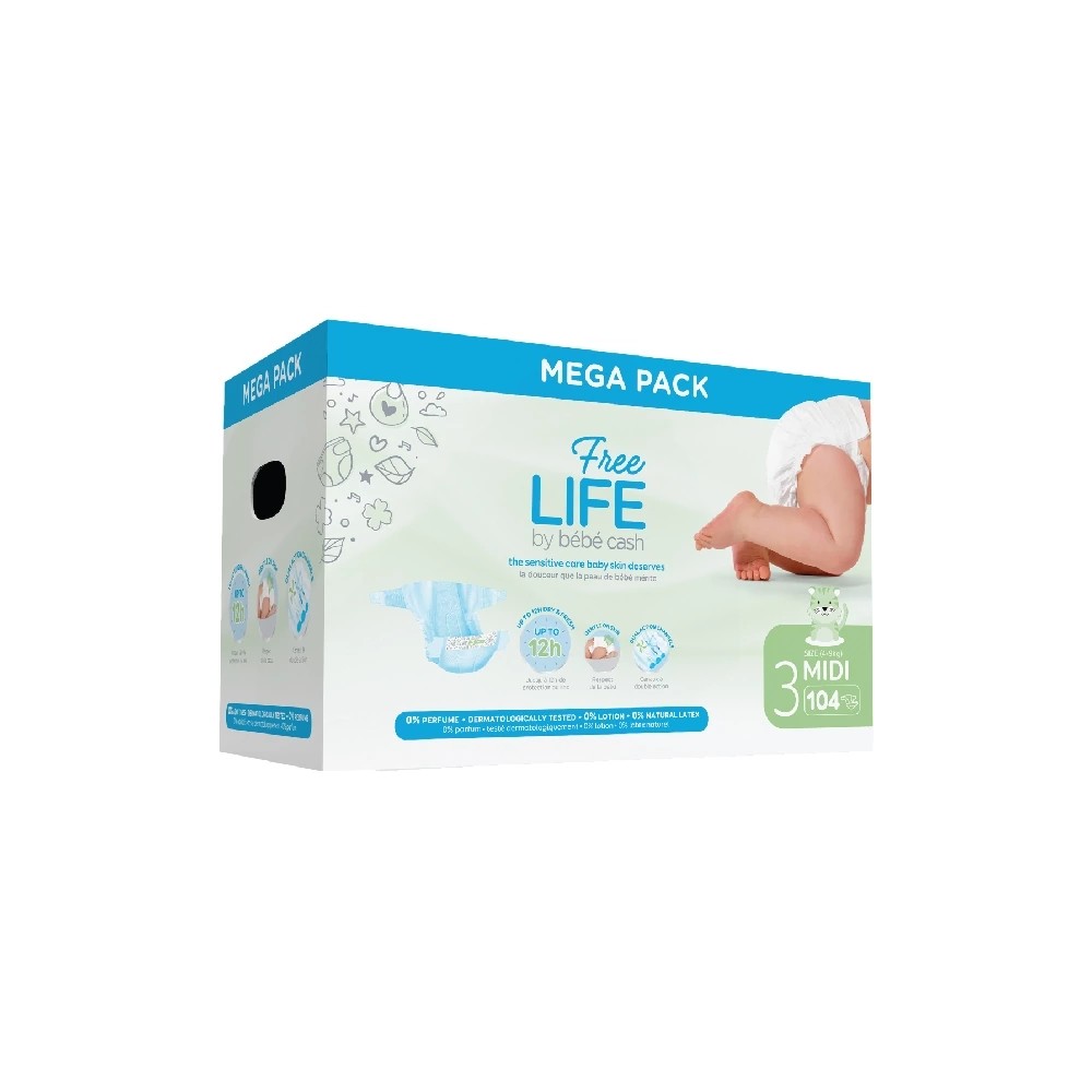 Couches Premium Midi 4/9 kg FREELIFE (x104) Couches Premium Midi 4/9 kg FREELIFE (x104)